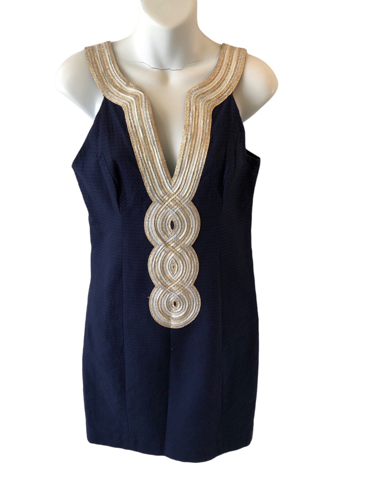 Lilly Pulitzer Valli Shift Dress Paradise Navy Gold Silver