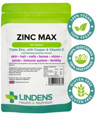 Lindens Triple Strength Zinc Citrate Max 3-PACK 270 Tabs w/ Vitamin C & Copper