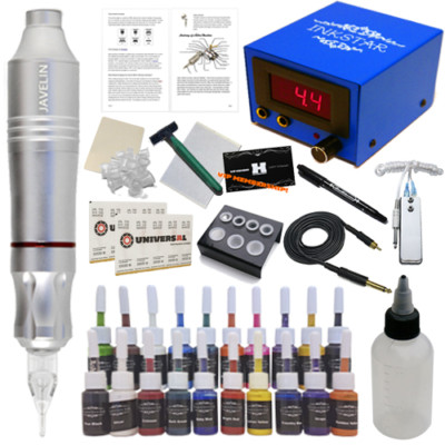 Javelin Tattoo Pen Kit Complete Starter Set Machine Gun 20 Color Ink Power