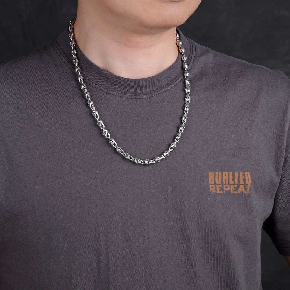 Gargantilla collar calaveras de plata esterlina 925 real para hombre vintage punk hip hop Foto 4 de 4