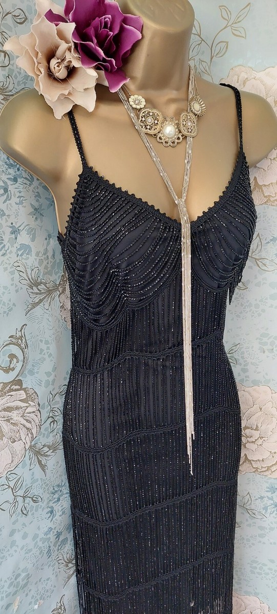 karen millen black beaded dress Karen Millen Dress Women 12 Black Beaded Shift Cocktail Romantic Mob Wife NEW