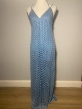 Forever 21 Crochet Maxi Halter Dress By SZ Medium Blue Mermaid Sexy Boho Lined