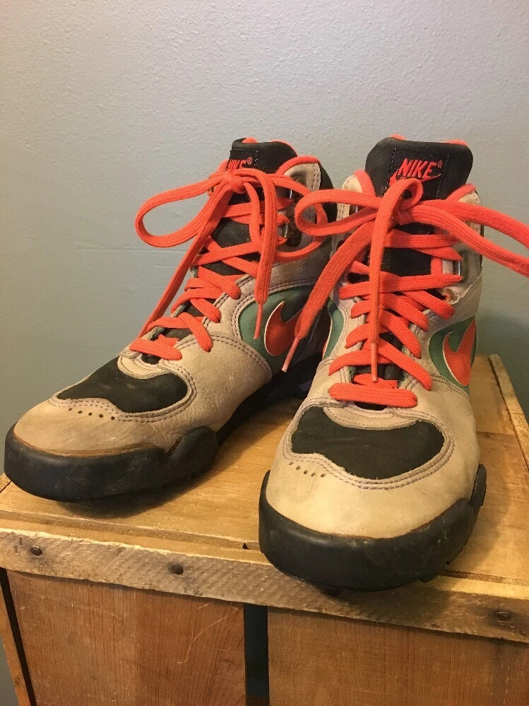 Vtg 80s 90s Nike Leather Hiking Boots Shoes Mens 8.5 Orange Green Black Korea 90