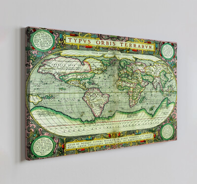 Vintage grüne Weltkarte Leinwandbild Wandbild, stilvolle Wohndeko Wandbehang