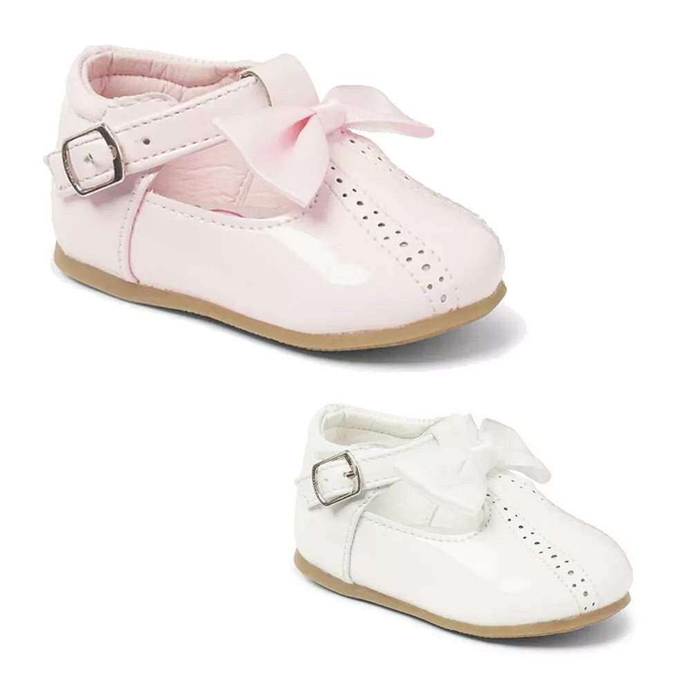 Baby and Toddler Girls White Patent Shoes with T Bar Design Size 29