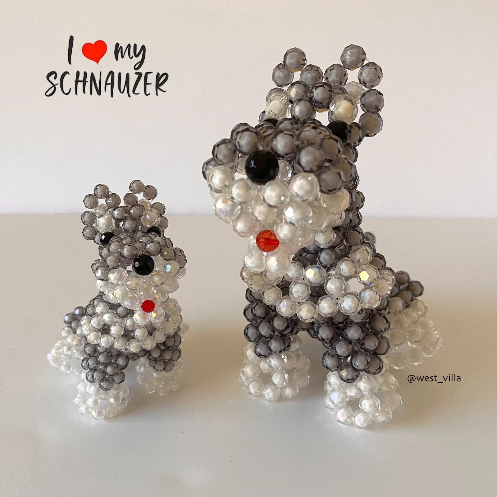 Handmade Schnauzer Dog Beaded Figurine Sculptures - 2 Pcs