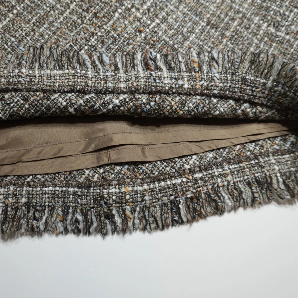 Falda Kenneth Cole Talla 8 Mezcla de Lana Marrón Boucle Trompeta Flecos Preppy Carrera Foto 4 de 4