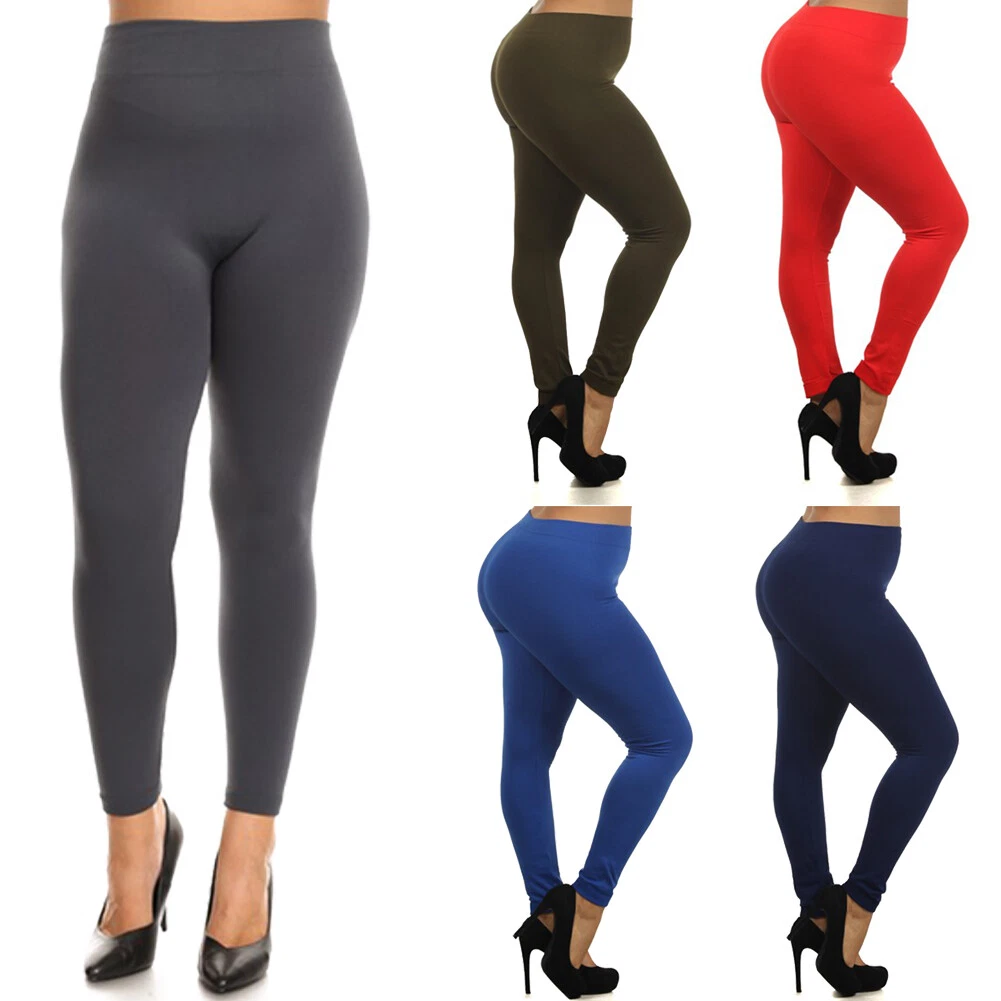 Women's Plus Size Fleece Leggings Seamless Stretchy Full Length