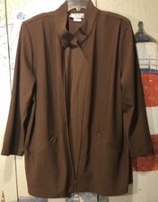 Brown ~Susan G 2X Shirt Top Blouse EUC Long Sleeves ~~Made In USA Zipper Pockets