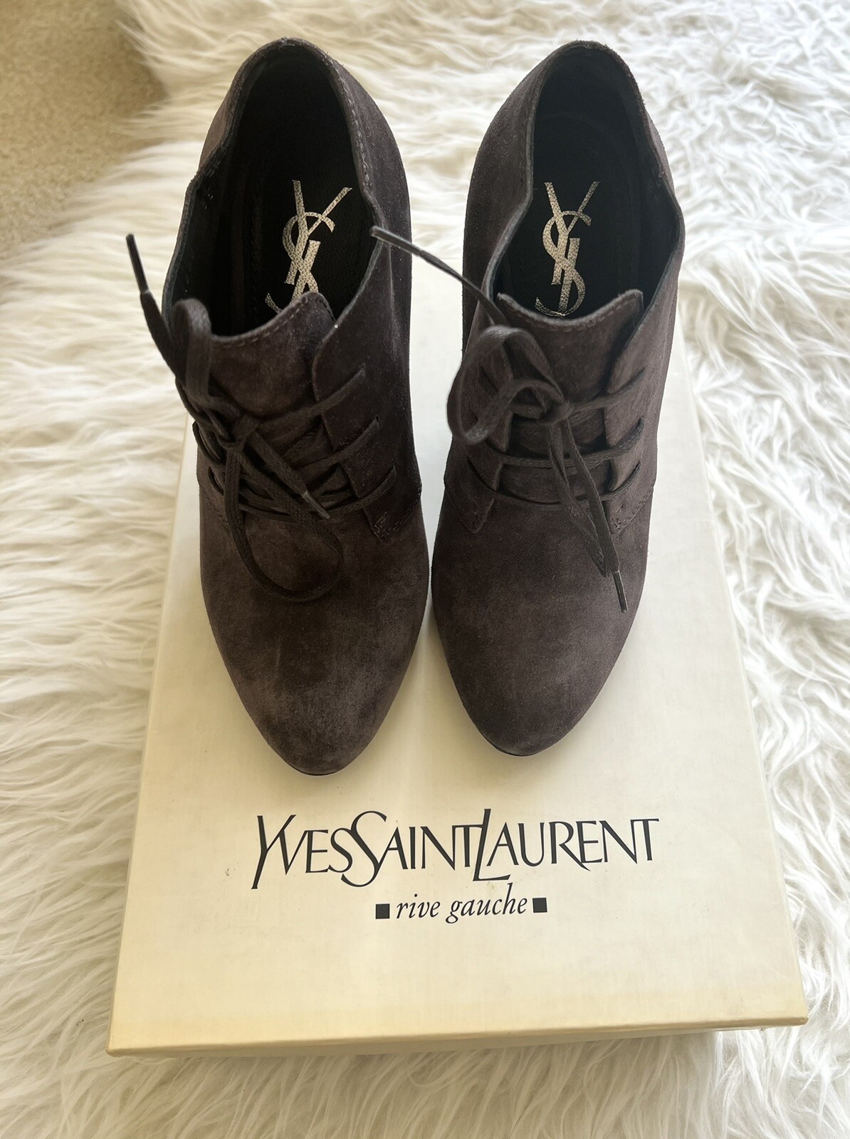 SAINT LAURENT Stivaletti donna Y2K autentici YSL grigio chiaro scamosciati Fatale taglia 35