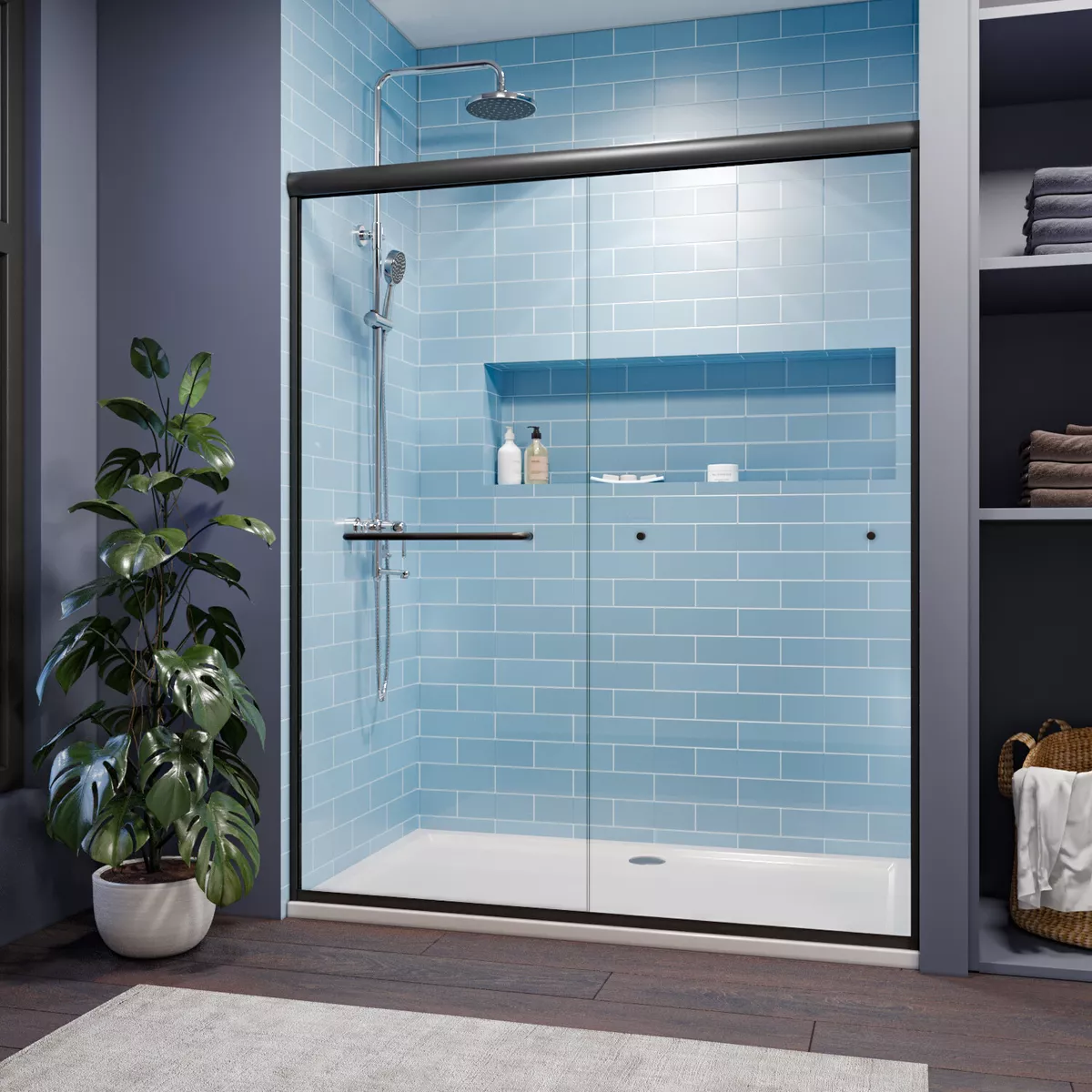 SUNNY SHOWER Double Sliding Shower Door Bathroom Shower Enclosure Glass  Door