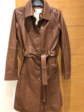 Part Two Light Brown Leather Coat Size Uk 8 Eu 34 With Tie Belt