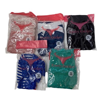 5~KNOTTY KNICKERS Sexy Panty Black Blue Green Striped Pink SZ 3XL  (2144)