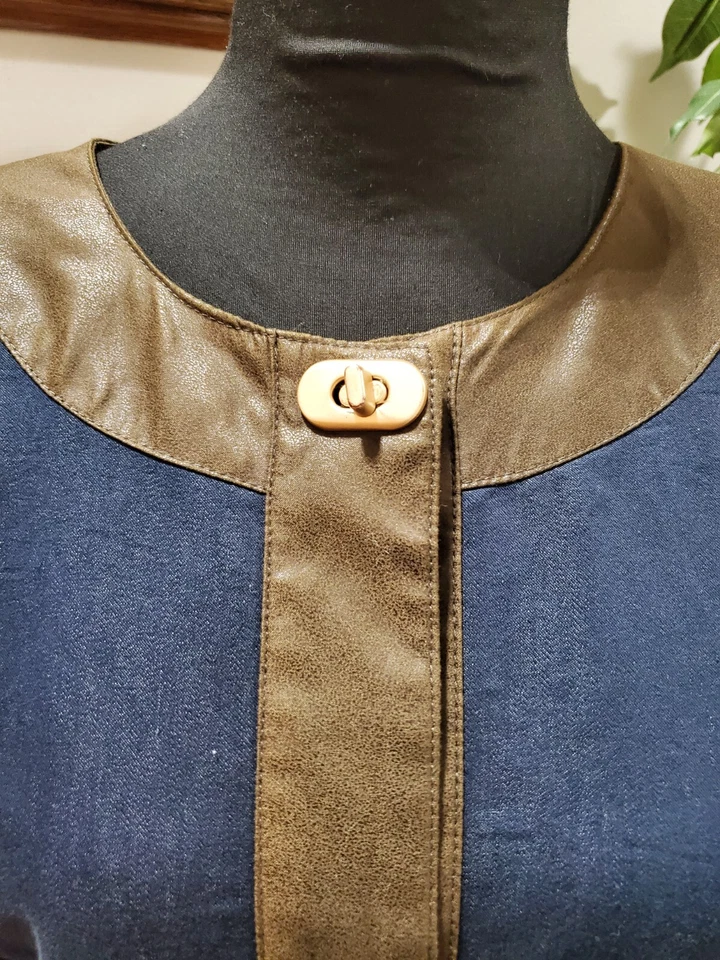 Chaqueta informal R.Q.T para mujer denim azul algodón imitación cuero botones delanteros talla 10 Foto 2 de 4