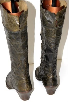 EL NATURALISTA Mi Bottes Cuir Fripé Vert chasse Bronze T 38 TBE - Photo 1/4