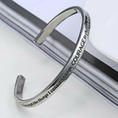 New Sale 2PCS Silver Tone Serenity Prayer Cuff Bracelet Bangle