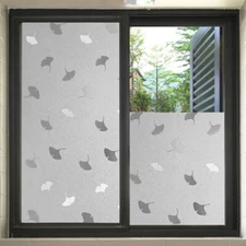Static Cling Window Film Frosted Ginkgo Leaf Privacy Protection Glass Sticker
