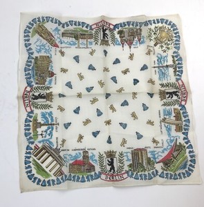 VTG Berlin Germany Handkerchief Hankie Hanky Souvenir Crisp Bear Bell Multicolor