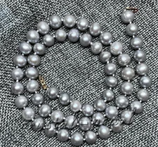 stunning 25" 9-8 MM Akoya NATURAL Gray PEARL NECKLACE 14K GOLD CLASP 21" 18" 16"