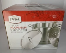 Parini Cookware 12 Quart Aluminum Stock Pot With Lid And Steam Rack New