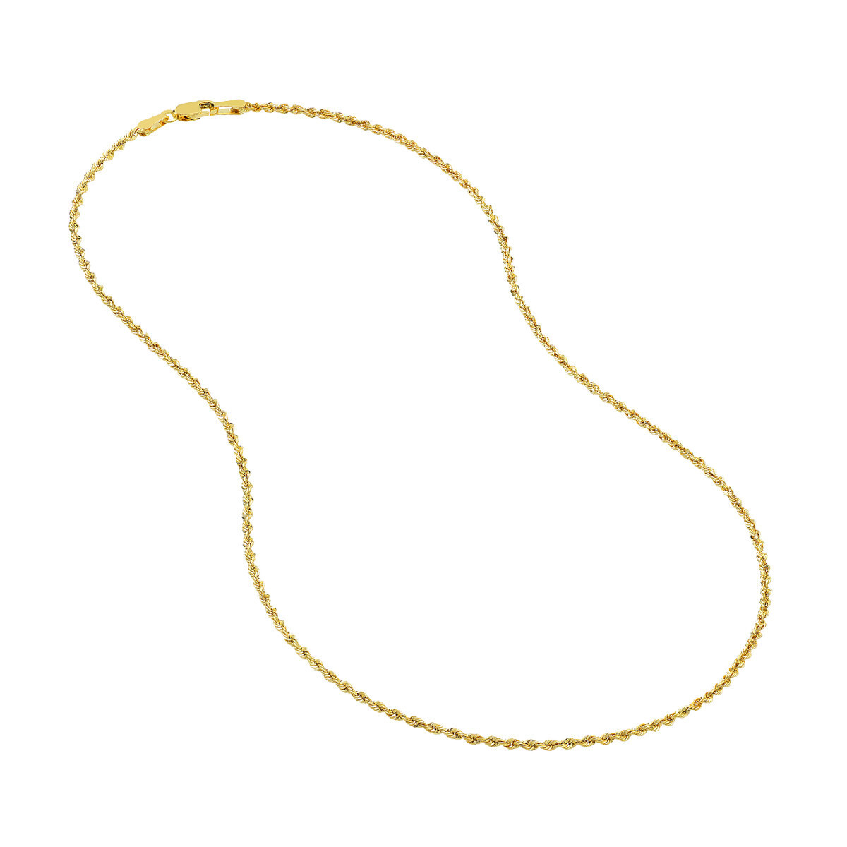 14kt Yellow Gold 1.8mm Hollow Light Rope Chain with Lobster Lock 10 ...