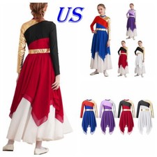 Girls Color Block Liturgical Praise Dance Worship Lyrical Church Robe Dresses