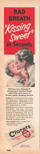 Vintage Print Ad c1952 Clorets Chlorophyll Gum Man Woman Kissing
