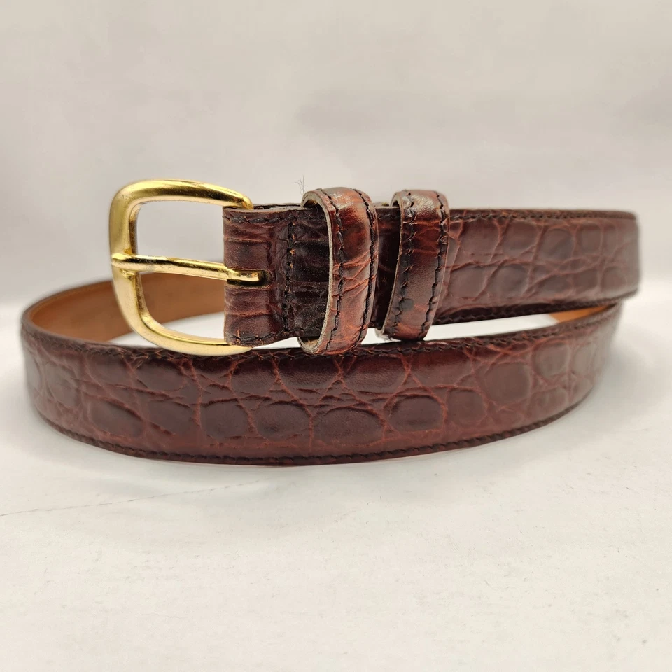 Cinturón Cole Haan para hombre talla 38 marrón cocodrilo cuero de becerro italiano en relieve Foto 2 de 4