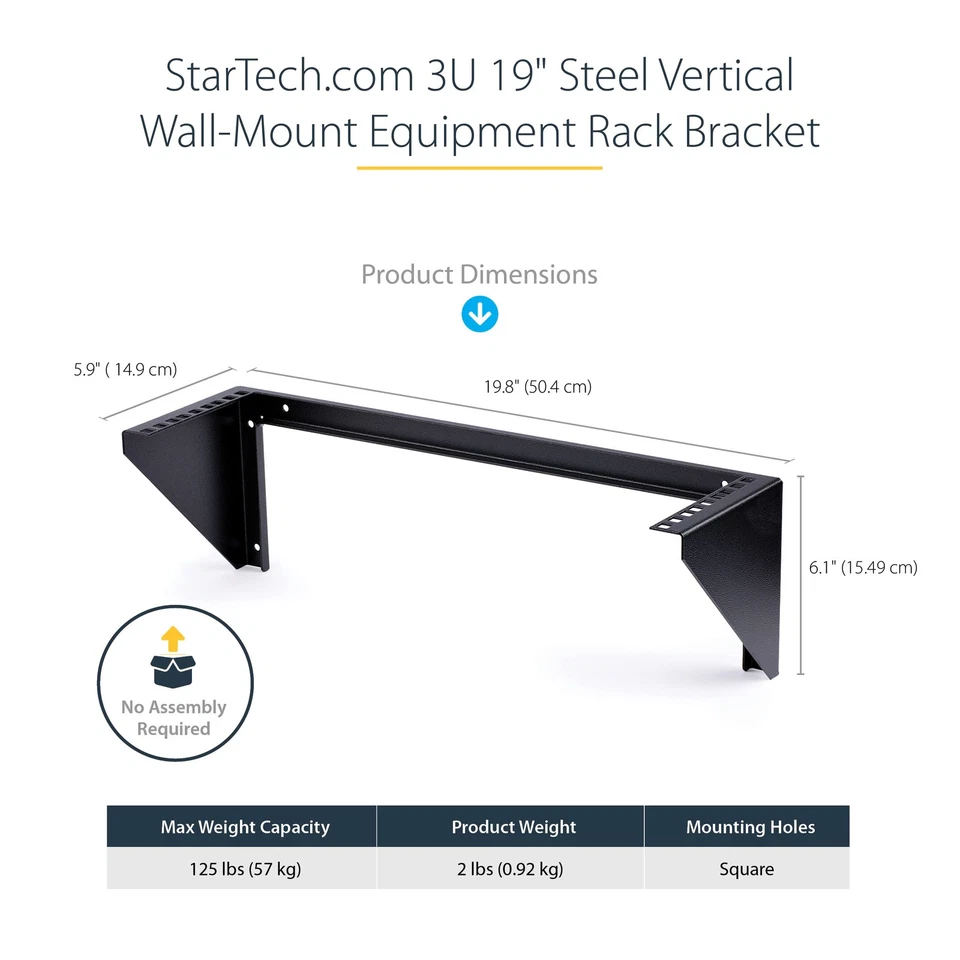 StarTech.com 3U Wall Mount Patch Panel Bracket – 19 in – Steel Vertical - Image 2 of 4