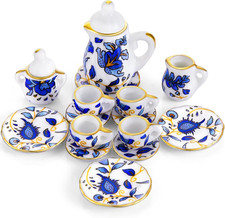 15 Pieces Miniature Porcelain Tea Cup Set Kitchen Miniature Porcelain Set Mini F