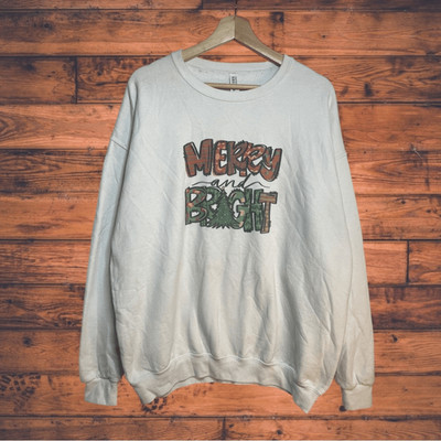 Jerzees Merry & Bright White Pullover Christmas Sweater XL