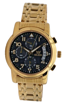 Olevs Herren Armband Uhr Chronograph Stoppuhr Datum Schwarz 42mm Gold Farben