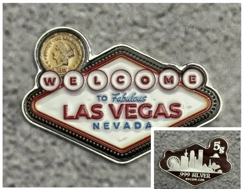 Welcome to Fabulous Las Vegas! Colorized Proof .999 Fine Silver 5g Bar