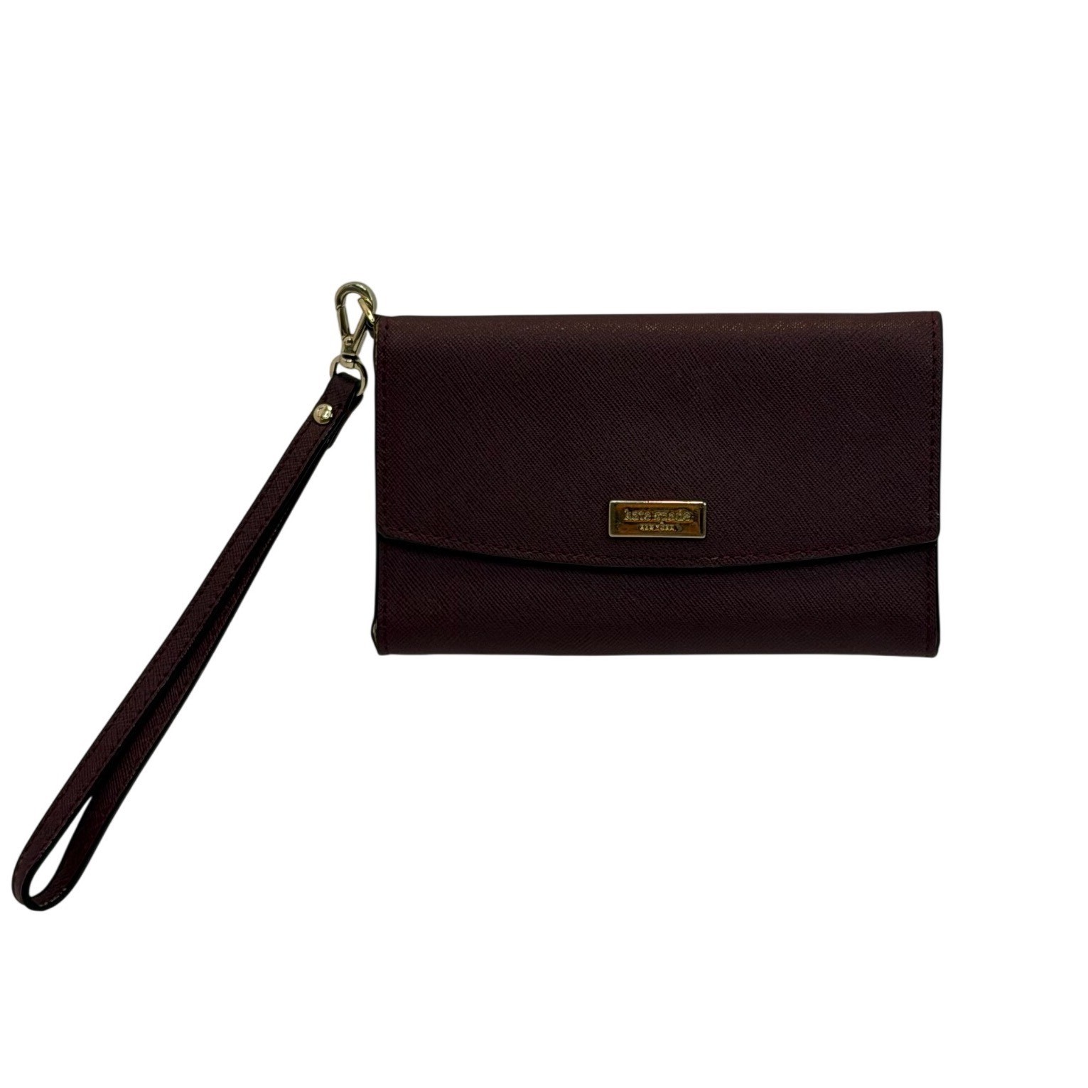 Kate Spade New York Burgundy Saffiano Leather Tri-Fold Wristlet Wallet Clutch