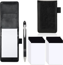 10 Pack Small Notepad Holder 3x5 Pocket Notebook with Pen Black Plain Leather PU