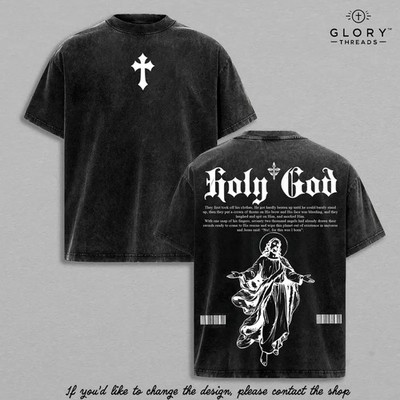 Holy God Vintage T-Shirt Cross Graphic Christian Religious Streetwear