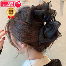 Black Tulle Bow Hair Clip with Rhinestones - Large 1 Count Pack of 1 ,