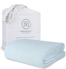 Threadmill LightBlue 100 Combed Cotton Twin Herringbone,All-Season Blanket