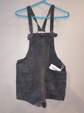 Zenana Women's Black Denim Overall Romper Sleeveless Straight Leg Pockets