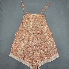 Billabong Womens Rust Red Tribal Print Romper Small Cotton Blend Sleeveless