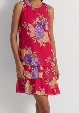 Lauren Ralph Lauren Womens Floral Georgette Sleeveless Shift Dress 6
