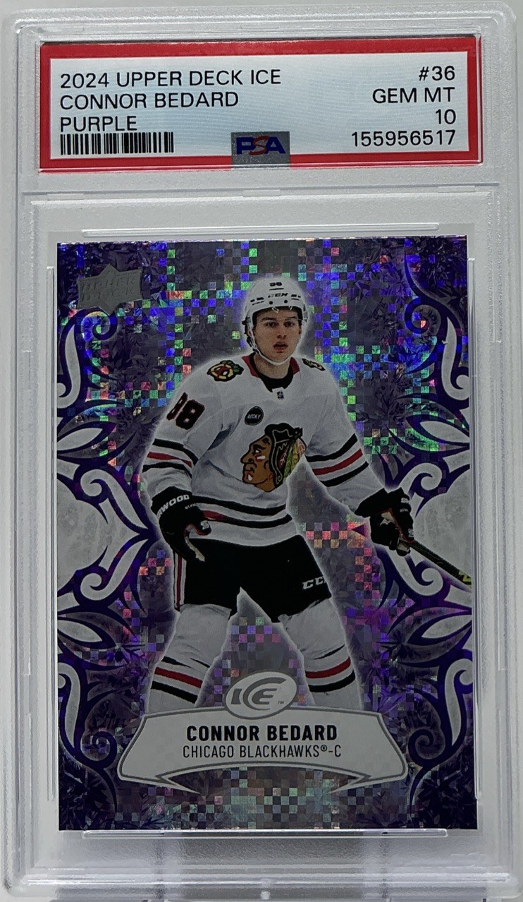Connor Bedard PSA 10- 2024 Upper Deck ICE ‘Purple’ -Blackhawks Phenom view 1