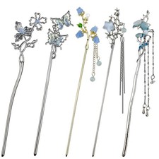 5PCS Butterfly Flower Hair Sticks for Buns 1 Count Pack of 5 , Multicolor
