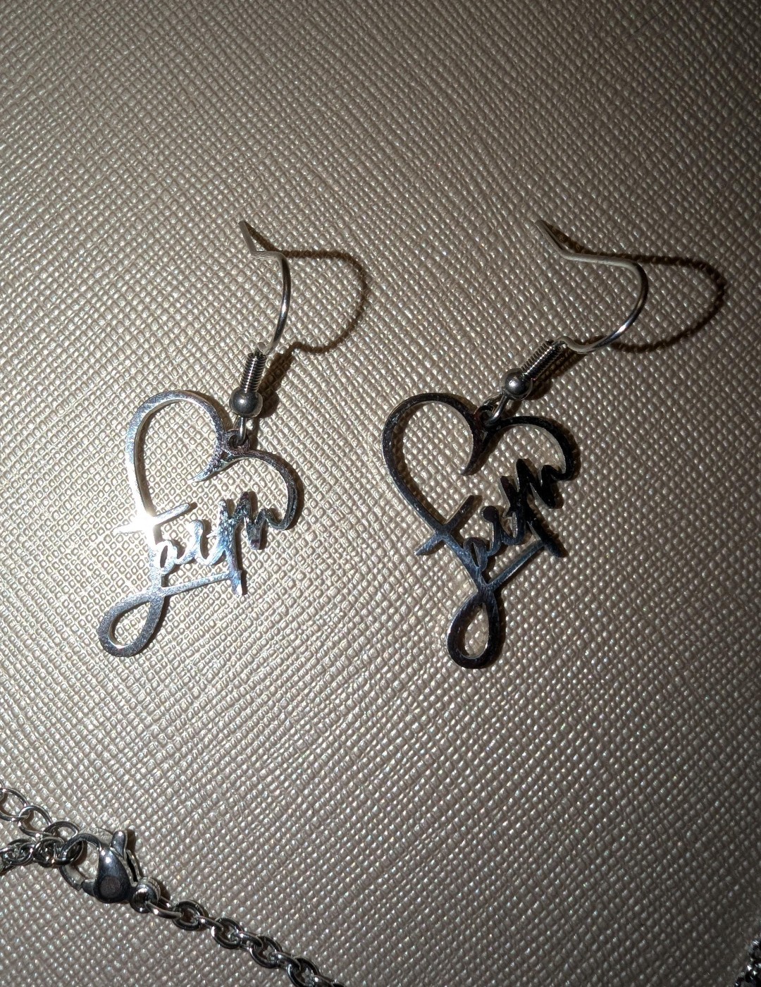 Stainless Steel Faith Necklace Bracelet with Matching Earrings Adjustable Set