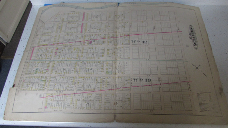 1898 SCRANTON PA ATLAS PLATE 22 (WARD 12 & 19)  / CANVAS BACKED - 32 X 22 INCHES