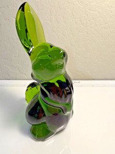 Vintage Viking Avocado Green Thumper Bunny Rabbit Blown Glass Figurine