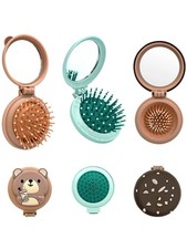Folding Hair Brush With Mirror Travel Handbag Pocket Size Portable Handy Compact