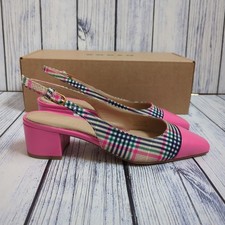Boden Ailsa Block Heel Slingback Shoes Pink Leather Multi Check UK 4 EU 37