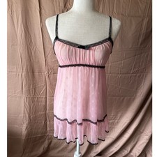 Y2k Victoria  s Secret Pink Lace Mesh Black Lace Babydoll Nightie