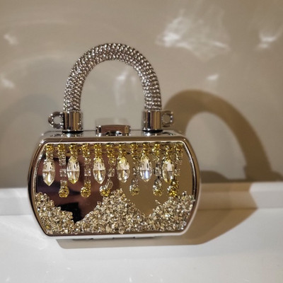 Women s Gold & Clear Rectangle Mini Clutch Jeweled Top Handle Crystal Clasp